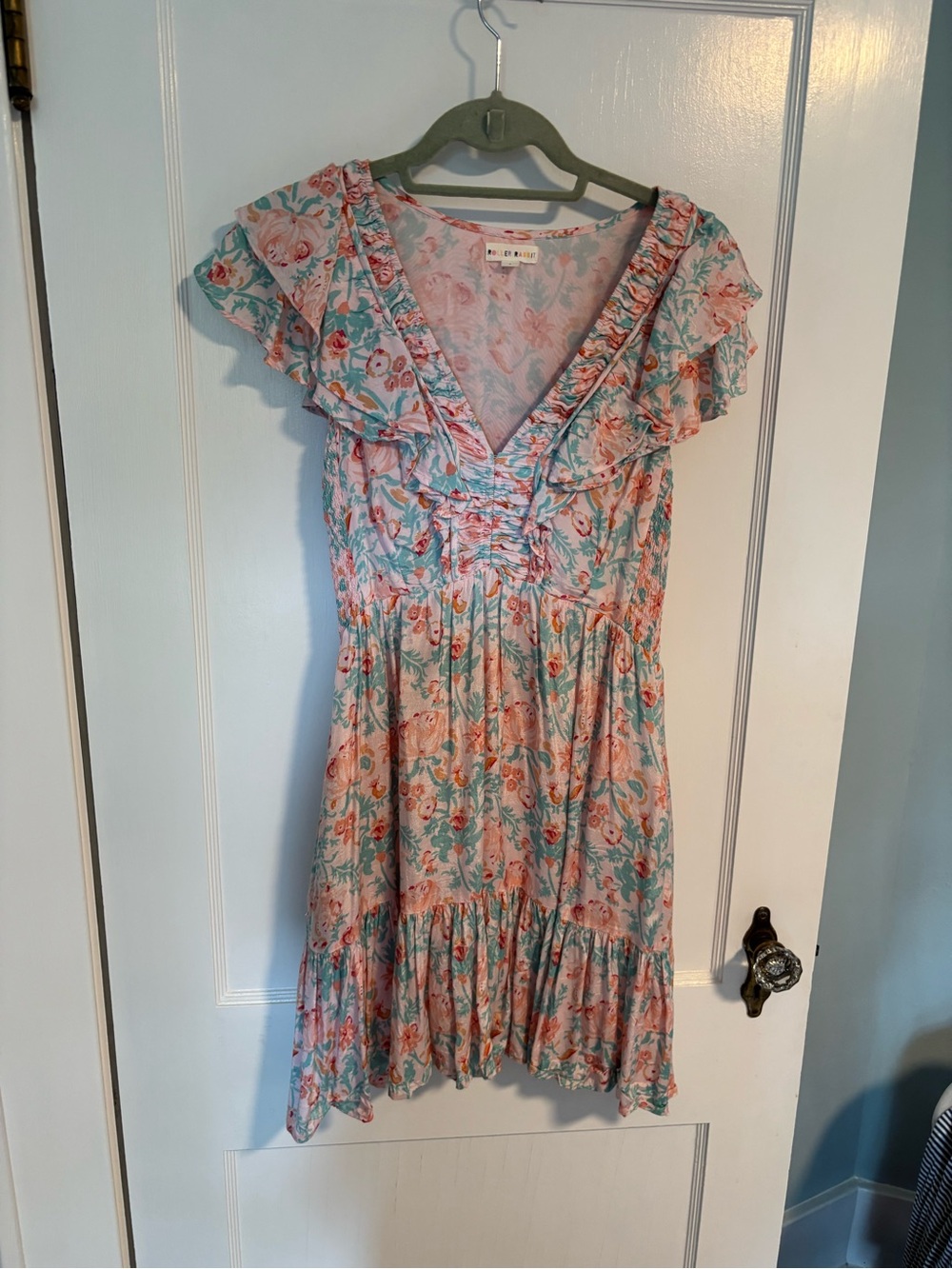 Roller Rabbit Pink & Teal Floral Ruffle Mini Dress